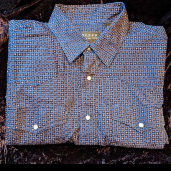Like New Men's Western Roper Amarillo Copper Creek Foulard Pearl Snap Shirt - Picture 2 of 16